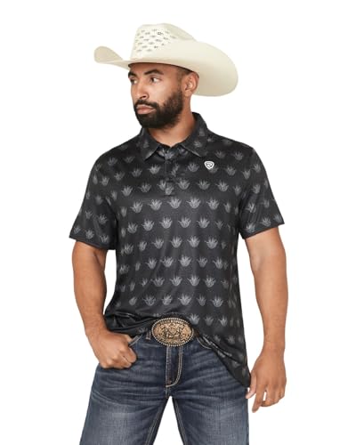 Rock & Roll Denim (WSL Rock n Roll Mens Black Cactus Print Polo Black XL