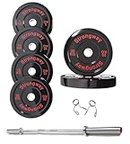 Strongway® Olympic 50KG 70KG 100KG Bumper Weight Plates Sets with 6FT 7FT Barbell - 2 Inch (2") / 50mm Hole - Rubber Coated Cast Iron Weight Lifting Bar (50KG SET + 6FT BAR)
