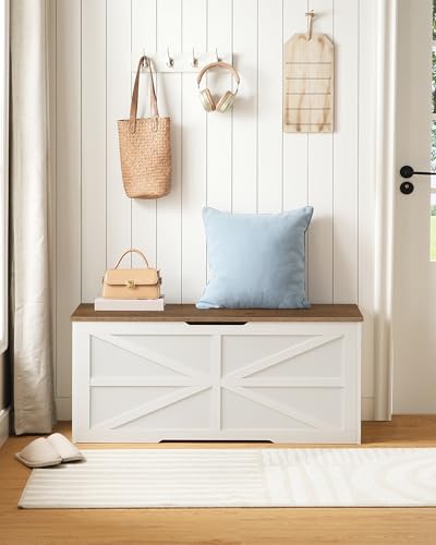 Storage-Chest-433-Wooden-Storage-Trunk-Modern-Storage-Bench-with-Safety-Hinge-Toy-Chest-Storage-Farmhouse-Style-for-Bedroom-Living-Room-Walnut-and-White-MCW11WL Storage Chest 433 Wooden Storage Trunk Modern Storage Bench with Safety Hinge Toy Chest Storage Farmhouse Style for Bedroom Living Room Walnut and White MCW11WL