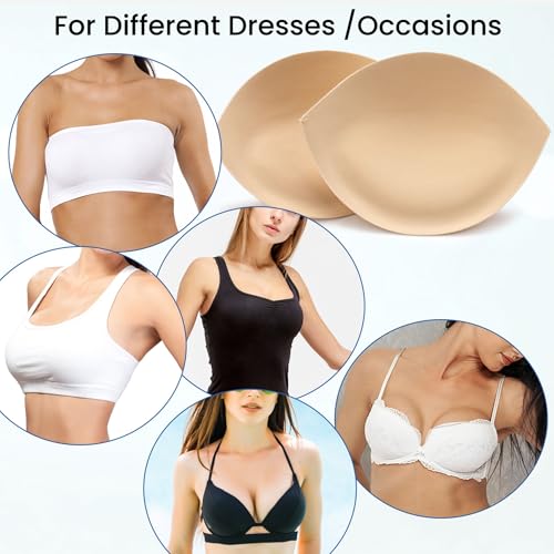 Bra Pads Inserts Breast Enhancers - 2 Pairs Push up Swimsuit Cups to Add Instant Volume Fits C Cup| Removable Comfy Padding for Sport Bikini Bathing Suits Beige