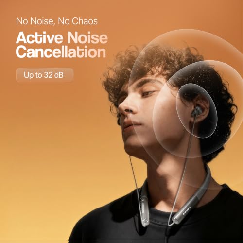 Image of Ambrane Wireless Neckband Bluetooth 6 with Active Noise Cancellation ANC -32dB, 13mm Dynamic Bass Drivers, 60Hrs Playtime, Fast Charging, Voice Assistant, Lightweight 56g