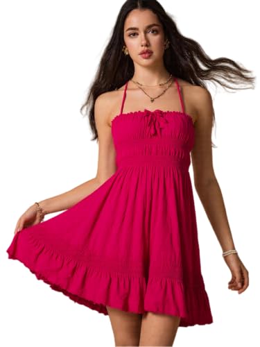 Image of ForeMode Summer Deep V Neck Bohemian Women Mini Short Dress Backless Beach Boho Dress