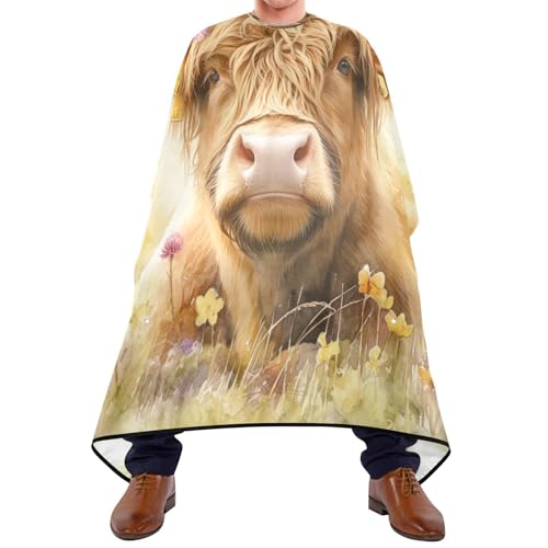 Kigai Highland Cow Hair Cutting Cape for Men & Women Waterproof Barber Cape Professional Hairdressing Salon Styling Apron with Adjustable Closure Snap