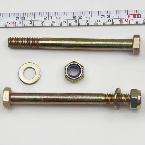 Image of M10 x 110mm Hex Bolt and Nylon Lock nut Flat Washer Assortment Kit by Color Galvanization,Alloy Steel,Grade 8.8.(8pcs Pack), 4-1 /2 inch Axle rods for kubota BX 25 Mower Deck Wheel Bolt, by Metalsuberg