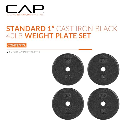 Image of CAP Barbell Standard 1-Inch Cast Iron Weight Plates - Singles & Sets | 1.25-50 lbs | Multiple Options