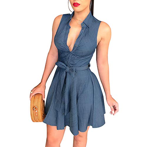 Kaizizi Vestido corto sin mangas de mezclilla de verano para mujer Mini vestido de noche Cover
