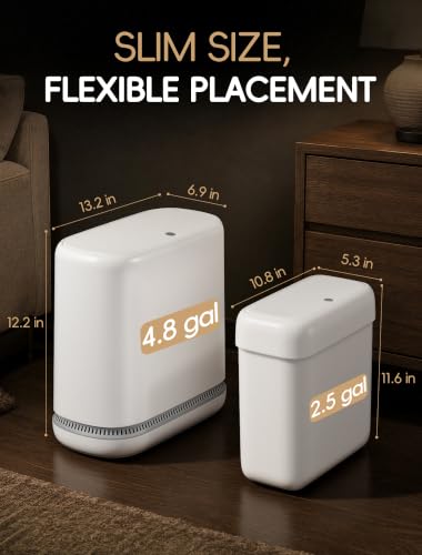 Image of Small Bathroom Trash Can with Lid, Dog Proof Slim Press Top Garbage Can, White Plastic Narrow Waste Basket, for Bathroom Bedroom Office 2 Pack Set with 4.8 Gal and 2.9 Gal