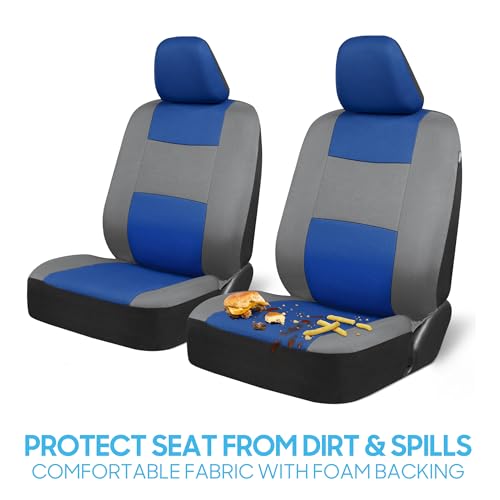 Image of BDK PolyPro Car Seat Covers Full Set in Blue & Gray - Front and Rear Split Bench Seat Covers for Cars, Easy to Install Car Seat Cover Set, Car Accessories for Auto Trucks Van SUV