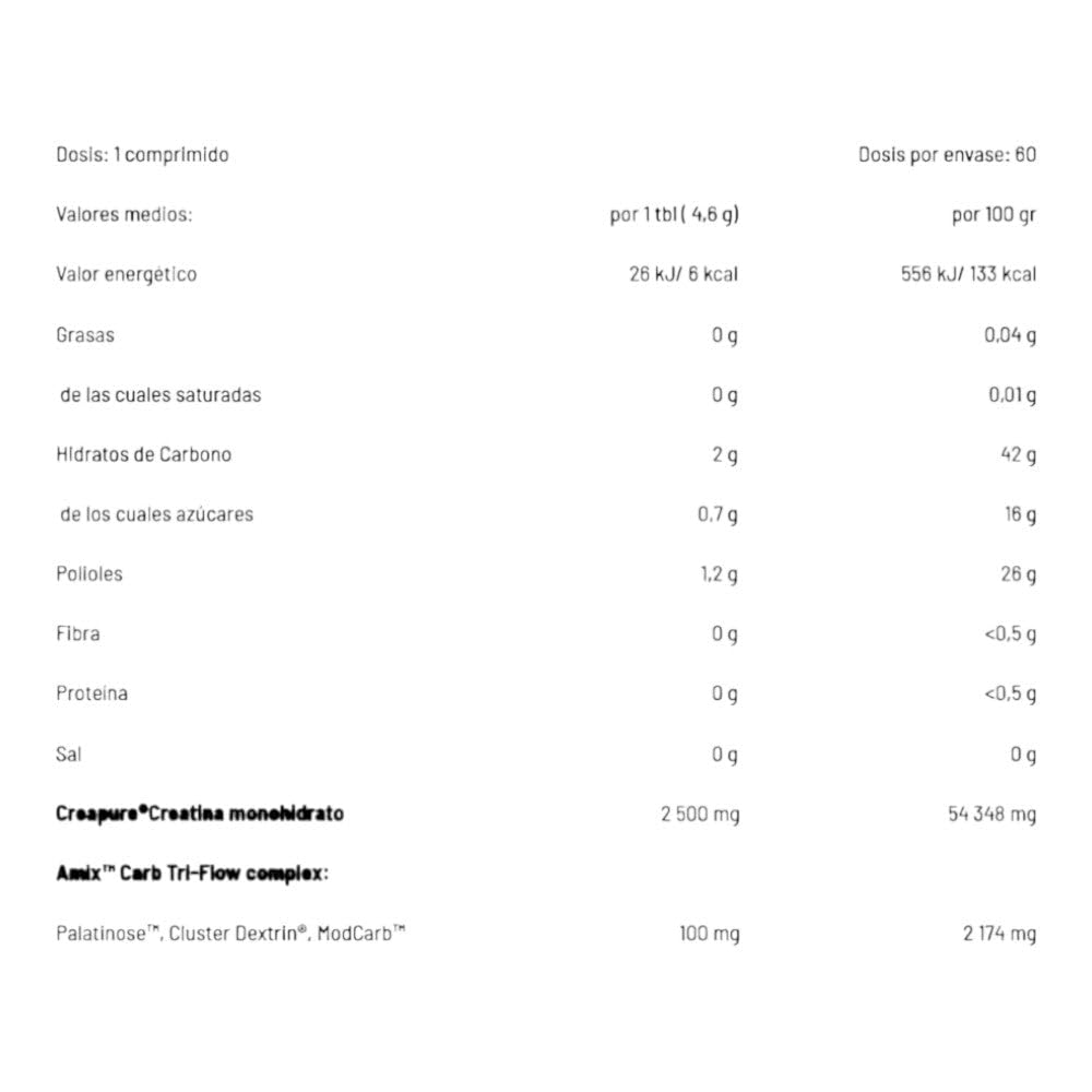 Amix™ Performance Creatine 2500 mg Chewable Energy Tabs – Creatina Monohidrato Creapure® con Amix™ Carb Tri-Flow – 60 Comprimidos Masticables, Suplemento para Rendimiento Deportivo y Energía