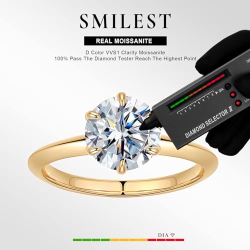 SMILEST 2ct Moissanite Engagement Rings for Women, Round D Color VVS1 Clarity Lab Created Moissanite Rings 14K White Yellow Rose Gold Vermeil 6 Claw Knife Edge Solitaire Engagement Ring for Women2
