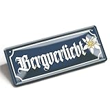 Wandschild Bergverliebt 28x12 cm – Edelweiss Metallschild im Antik-Look – Vintage Türschild für Almhütte, Wirtshaus, Bierstube – Geschenk für Bergfreunde – Alpine Wanddekoration