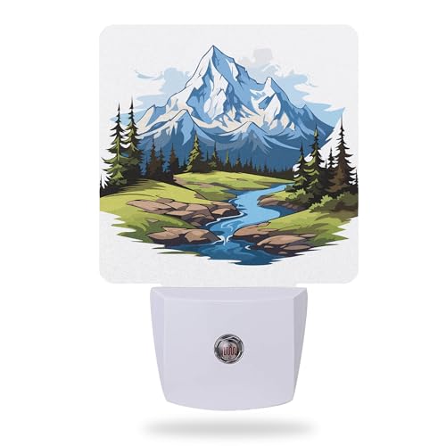 Image of AOWULA Mountain Night Light,Forest Night Lights Plug into Wall for Boys Girls Bedroom Decorative Half Round Nightlight Led Lamp 0.5W Sleep Friendly