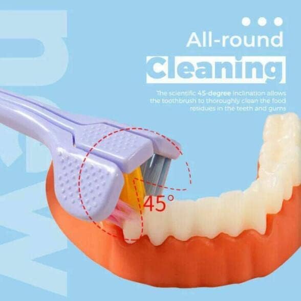 Miniatura 3 de Katartizo 2 cepillos de dientes de pelo suave de tres caras de color aleatorio, diseño envolvente eficaz, para limpiar los dientes y las encías,