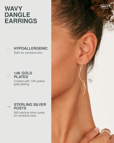 Image of PAVOI 14K Gold Plated Threader Earrings for Women, Statement Chain Earrings | Hypoallergenic Earrings with 925 Sterling Silver Posts, Dangle Chain Threader Earrings Double Piercing
