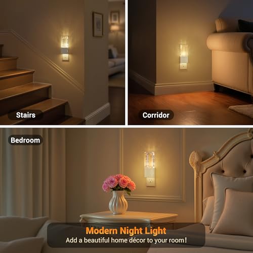 Image of JandCase Night Lights Plug into Wall, Dusk to Dawn Sensor, 3000K Soft White LED, Acrylic Bubble Design, 0-100lm Adjustable Brightness, Foldable Nightlight for Bedroom, Bathroom, Living Room, Hallway