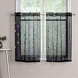 Black Semi Sheer Tiers Curtains for Kitchen 24 inches Long Colorful Metallic Polka Dots Printed Tier