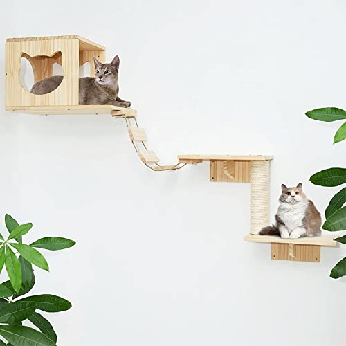 Cat Shelves And Perches For Wall, Cat Wall Shelves, Cat Shelves Perches For Wall, Cat Wall Mounted Cat Furniture Set 5Pcs, Floating Cat Wood Climb Furniture #TOP1