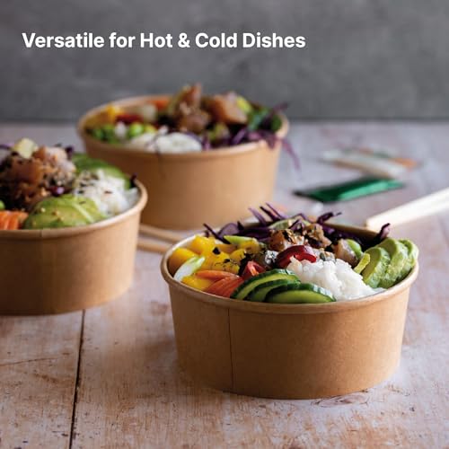Image of Disposable Round Paper Container with Lids | Takeout Containers for Hot /Cold Foods, Soup, Salad, Dessert, Pasta, Noodles | Microwavable, Leak-Proof Food Storage Containers- 1300ml, 50 Pack
