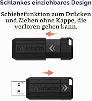 Verbatim Pinstripe USB-Stick 8GB I USB 2.0 I USB Speicherstick I für Laptop Notebook Ultrabook TV Autoradio I USB 2.0 Stick I Datenstick mit Schiebemechanismus I Schwarz – Ansicht 3