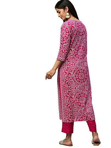 Image of ishin Women's Pure Cotton Pink Printed Straight Kurta Trouser Set