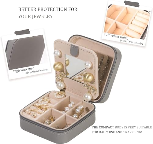 Image of KElofoN 5 packTravel jewelry case Travel jewelry box Travel Jewelry Organizer Small Jewelry Organizer Box for Girls Women with Mirror (Grey-5)