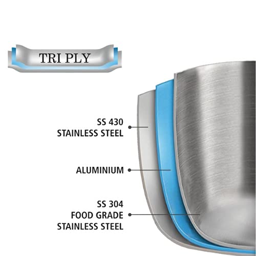 Image of BLeaf Stainless Steel-Flat Bottom Tope with Lid /Heavy Guage Tope with Lid (Pack of 5) (0.5L, 1L, 1.5L, 2L, 2.5L)