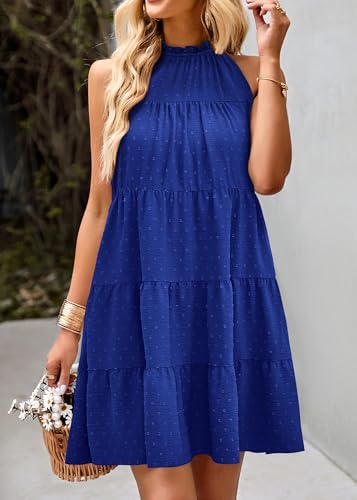 Image of KIRUNDO Summer Sundresses for Women Halter Dress Babydoll | Spring Sleeveless Halter Top, Flowy Tiered Pleated, Western Cute Country Concert, Beach Wedding Guest Vacation Cruise Dress