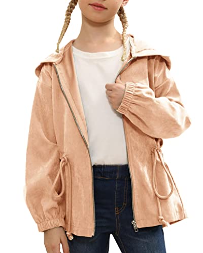 Ermonn Girls Lightweight Jacket Zip Up Hoodie Long Sleeve Pink Coat Casual Outerwear Tops For 5-14Years #TOP26