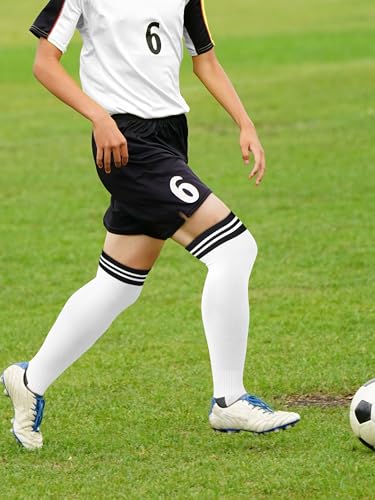 8 Pairs Men's Football Socks with Stripes Over Knee High Soccer Grip Socks Non Slip Athletic Socks for Multi-Sport4