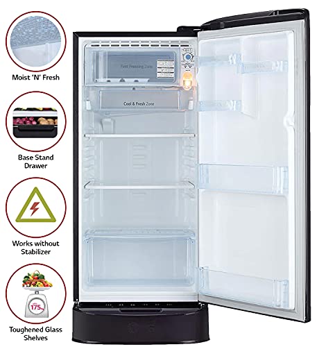 Image of LG 190L 5 Star Inverter Direct-Cool Single Door Refrigerator (GL-D201APGZ, Purple Glow, Base stand with drawer)
