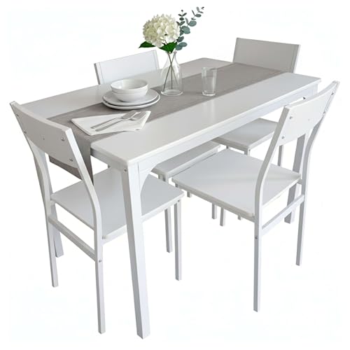 Miroytengo Juego de Mesa y 4 Sillas Cocina, Conjunto de Cocina Comedor, Melamina Color Blanco