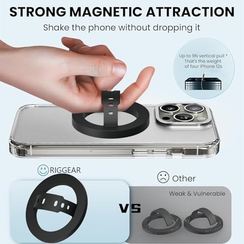 Image of RIGGEAR Soft Silicone Magnetic Phone Grip, Finger Loop Ring Holder Compatible with MagSafe iPhone Models and Magnetic Phone Cases (Black)