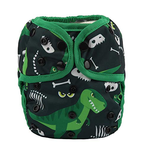 Image of Sigzagor Baby Diaper Cover Nappy One Size 8lbs to 36lbs for Boys (Green Dinosaurs)