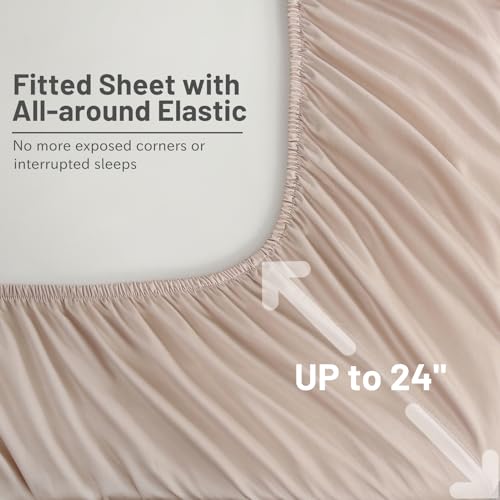 MEISHANG Extra Deep Pocket King Sheets Cotton - 1000 Thread Count Sheet Set - Fits 18"-24" in Deep Mattress,100% Egyptian Cotton,Sateen Weave, Soft & Breathable - 4 Piece (King, Dusty Pink)