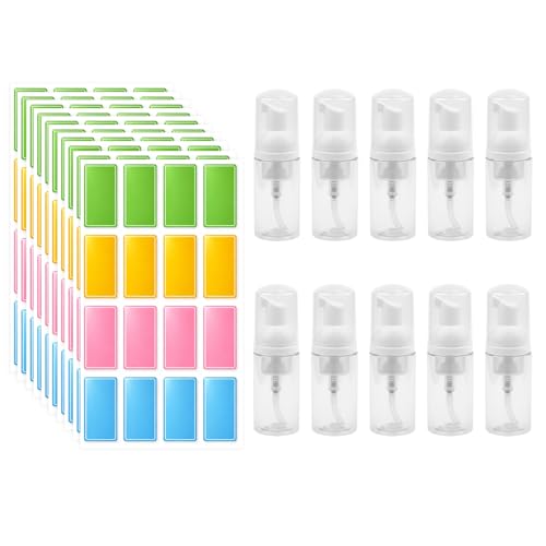 Airless Lot de 10 distributeurs à pompe à mousse de 30 ml, rechargeables, en plastique, avec 10 notes adhésives pour lotions, shampoings, cosmétiques