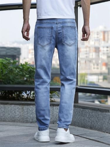 Men's Slim Fit Stretch Jeans Business Casual Denim Pants Solid Color Spring Fall Trousers4