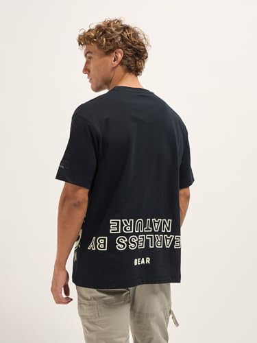 Image of THE BEAR HOUSE Men's Oversize Fit Blue Cotton Printed Polo