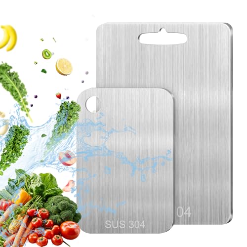 2 Pezzi Tagliere Acciaio Inox, Tagliere In Acciaio Inossidabile, Taglieri Acciaio Inox, Doppio Lato per Alimenti per Uso per Carne, Frutta, Verdura (34 * 23cm+25 * 15cm)