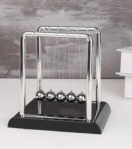 Image of Premsons Newton Cradle Pendulum - Big Metal Perpetual Motion Toy | Swing Balance Collision Balls with Polished Plastic Base & Nylon Strings | Desk Decoration Figurine for Office & Home (Black)