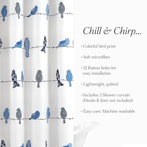 Lush Decor Rowley Birds Shower Curtain, 72” W x 72” L, Navy - Colorful Floral Bird Pattern - Whimsical & Playful Bird Shower Curtain - Farmhouse, Coastal, & Boho Bathroom Decor by Lush Decor - Image 6