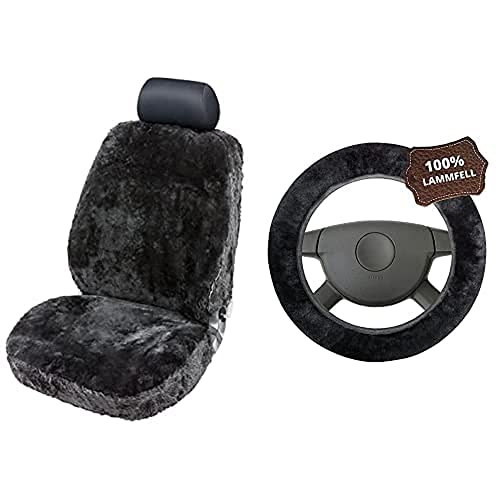 Walser Autositzbezug Lammfellbezug + Lenkradhülle schwarz