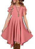 blibean Tween Girls Summer Dress Boho Short Sleeve Dresses Cute Clothes High Low Outfits Preteen Trendy Clothing Size 8-9 Year Old Light Pink