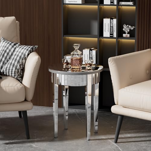 Artloge Silver Mirrored Sofa Side Table: Modern Round Accent End Tables 45x60cm Luxury Bedside Tables Night stand for Home Bedroom Living Room Hallway Corner Decor - Image 2