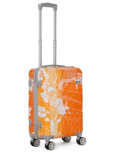 Image of Teakwood World Small 55 cm Cabin Size Trolley Bag Polycarbonate 360 Degree 8 Wheels Luggage Bag with TSA Lock, Adjustable Handle Trolley Bags for Travel, Suitcase for Travel | Orange