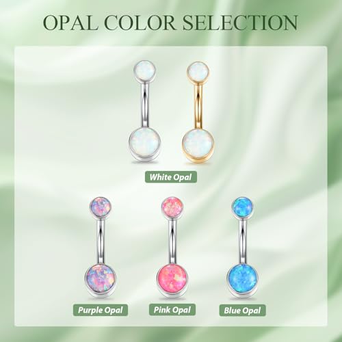 FUNLMO Titanium Belly Button Ring 14G Belly Button Piercing Internally Threaded Belly Ring Opal Floating Navel Piercing Jewelry Flat Back Navel Ring 10mm4