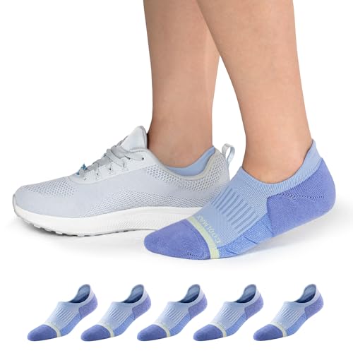 Image of BRISIRA Bamboo Coolmax Trainer Running No Show Socks Women 5 Pack Invisible Anti Blister Breathable Sports Short Ankle Compression Sock for Golf Gym Cycling Tennis with Cushion & Moisture Wicking