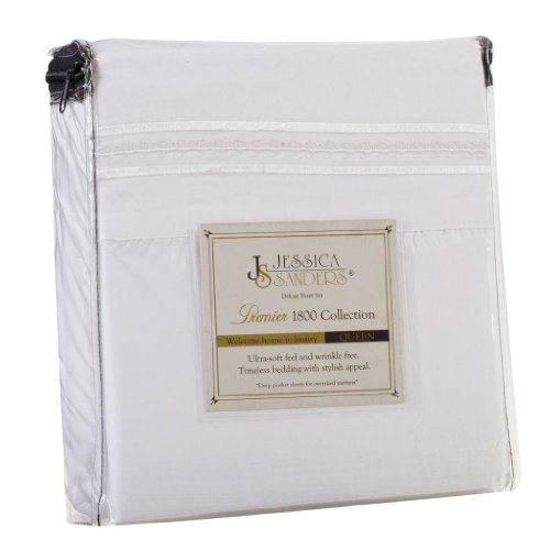 Jessica Sanders Premier 1800 Series 4pc Bed Sheet Set - Queen, White, - Jessica Sanders Embroidery