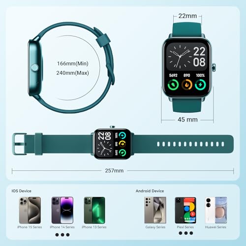 Smart Watch for Women Android iPhone, Alexa Built-in, 1.8" Smartwatch with Heart Rate/SpO2/Sleep Monitor, IP68 Waterproof Activity Fitness Tracker with Bluetooth Call, 100+ Sport Mode, DarkGreen - Thumbnail 7