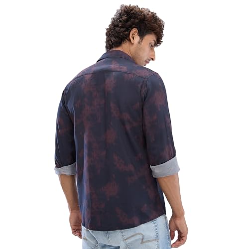Image of Spykar Full Sleeve Slim Fit Printed Red Shirts for Men (Size: 3XL)-MSHPS2BD055-Plum Red