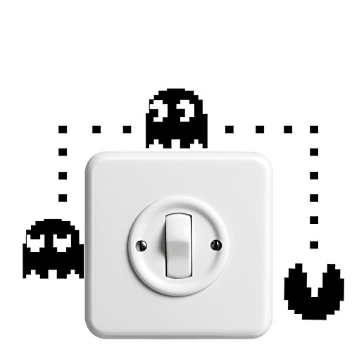 Autocollant mural en vinyle – Inspiré de Pacman et des fantômes – 1,3 x 6,3 cm chacun – Décoration amusante tendance pour interrupteur, fenêtre,...